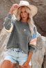 Grey Casual Color Block Drop Sleeve Sweatshirt