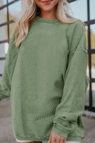 Grass Green Crinkle Rib Drop Shoulder Oversized Sweatshirt (size: (US 4-6)S)