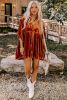 Chestnut Lantern Sleeve Tunic Babydoll Velvet Shirt