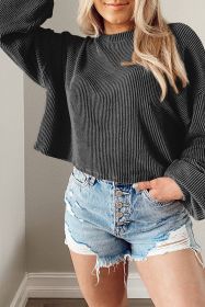 Black Casual Cording Drop Shoulder Puff Sleeve Blouse (size: (US 16-18)XL)
