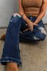Dark Blue Washed Distressed Flare Bootcut Jeans