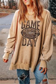 Khaki Loose Leopard GAME DAY Graphic Sweatshirt (size: (US 16-18)XL)