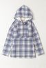 White Plaid Button Neck Pocketed Pullover Hoodie