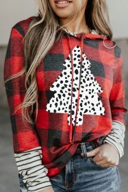 Red Plaid Patch Sleeve Leopard Christmas Graphic Hoodie (size: (US 16-18)XL)