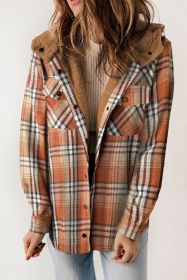Orange Snap Button Sherpa Lined Hooded Flannel Jacket (size: (US 16-18)XL)