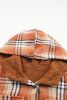 Orange Snap Button Sherpa Lined Hooded Flannel Jacket