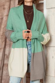 Green Colorblock Draped Open Front Cardigan (size: (US 16-18)XL)