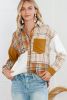 Orange Plaid Color Block Patchwork Pocket Shirt Shacket