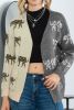Animal Print Color Block Open Front Knitted Cardigan with Pockets