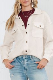 Beige Solid Textured Flap Pocket Buttoned Shacket (size: (US 16-18)XL)