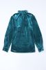 Green Frilled Neck Buttoned Front Velvet Top