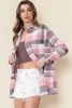 Pink Long Sleeve Collared Button Up Flannel Shacket