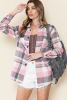 Pink Long Sleeve Collared Button Up Flannel Shacket