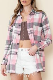 Pink Long Sleeve Collared Button Up Flannel Shacket (size: (US0-2)XS)