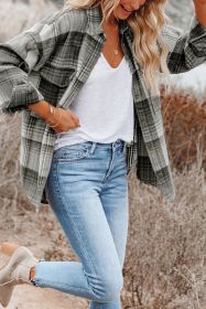 Grey Plaid Button Up Collared Flannel Shacket (size: (US 16-18)XL)