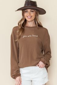 Khaki You Are Loved Print Crinkle Rib Sweatshirt (size: (US 16-18)XL)