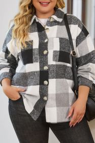 Gray Plus Size Checkered Button-Up Shacket (size: (US 30-32)5X)
