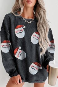 Black Sequined Santa Claus Corded Christmas Graphic Sweatshirt (size: (US 16-18)XL)