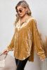 Gold Solid Color Long Sleeve Vintage Button Up Shacket