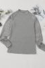 Gray Basic Crew Neck Dressy Striped Mesh Long Sleeve Top