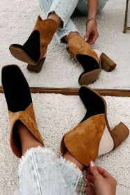 Black Colorblock Suede Heeled Ankle Booties (size: (US 8)39)