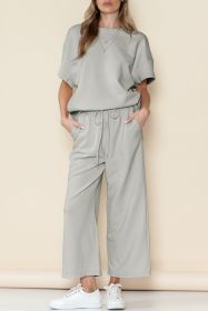 Gray Textured Loose Fit T Shirt & Drawstring Pants Set (size: (US 16-18)XL)