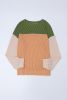 Green Ribbed Color Block Long Sleeve Loose Top
