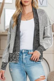 Grey Gingham Contrast Trim Open Front Cardigan (size: (US 16-18)XL)