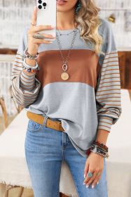 Gray Colorblock Striped Bishop Sleeve Side Slits Top (size: (US 16-18)XL)