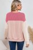 Pink Color Block Ribbed Loose Long Sleeve Top