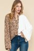 Khaki Leopard and White Patchwork Henley Blouse