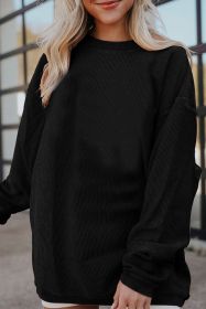 Black Solid Color Crinkle Rib Oversized Sweatshirt (size: (US 16-18)XL)