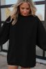 Black Solid Color Crinkle Rib Oversized Sweatshirt