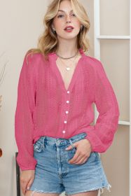 Rose Notch Neck Button Down Raglan Sleeve Lace Top (size: (US 16-18)XL)