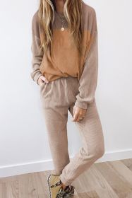 Brown Colorblock Corded Slouchy Top and Pants Set (size: (US 16-18)XL)