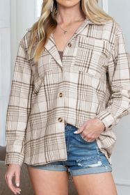 Khaki Plaid Removable Hooded Button Up Jacket (size: (US 16-18)XL)