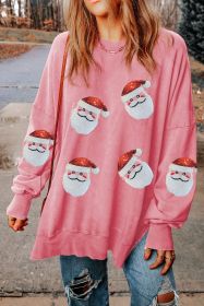 Pink Sequined Santa Clause Graphic Split Sweatshirt (size: (US 16-18)XL)