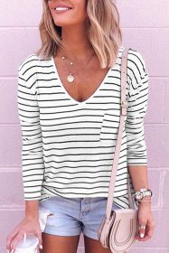 Black & White Stripes Patch Pocket Long Sleeve Shirt (size: (US 16-18)XL)