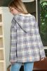 White Plaid Button Neck Pocketed Pullover Hoodie