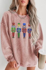 Pink Sequins Christmas Nutcracker Corded Baggy Graphic Sweatshirt (size: (US 16-18)XL)