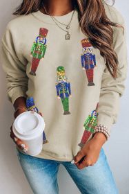 Khaki Sequins Nutcracker Casual Graphic Sweatshirt (size: (US 16-18)XL)