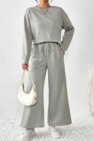 Gray Textured Loose Slouchy Long Sleeve Top and Pants Set (size: (US 16-18)XL)