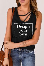 Blank Tank Top - Black Solid Strappy Neck Casual Tank Top Customized (size: (US 8-10)M)
