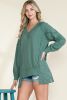 Green Stitching Seam Split V Neck Sweatshirt