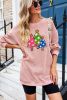 Pink Crinkle Rib Christmas Tree Sequin Graphic Sweatshirt