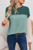 Dark Green Color Block Ribbed Loose Long Sleeve Top