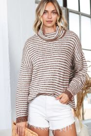 Brown Striped Turtleneck Oversized Sweater (size: (US 16-18)XL)