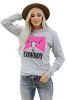 Gray Cowboy Steer Skull Print Western Grey Graphic Top