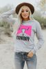 Gray Cowboy Steer Skull Print Western Grey Graphic Top