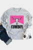 Gray Cowboy Steer Skull Print Western Grey Graphic Top